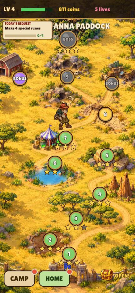 The map of the Savanna Paddock with its stops and paths